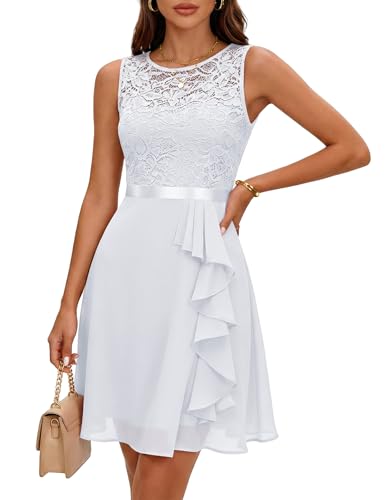 Image of BeryLove Womens Boat Neck A Line Sleeveless Lace Formal Homecoming Dress | Short Dress With Ruffle Hem, Sparkly Design Ideal For Wedding Guest,Bridesmaid Cocktail Prom & Evening Party Events