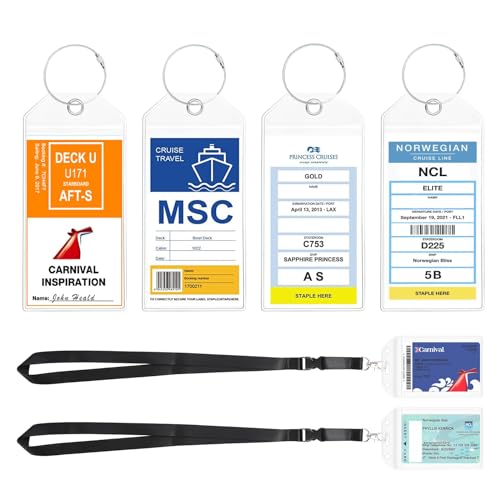 Image of NTONPOWER 6 Pack Cruise Luggage tag Holder,Travel Essentials for Carnival, NCL, Princess, Royal Caribbean,Clear Luggage Tags with Zip Seal and Steel Loops, Cruise Essentials 2026