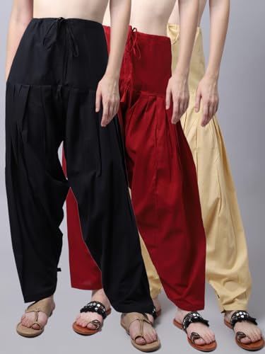 Image of Pistaa's Women's Regular Fit High Rise Combo of 3 Solid Pure Cotton Patiala Salwar