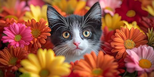 Broderie Diamant Fleurs et Chatte 5D, le Cadeau DIY Idéal pour Adultes et Enfants