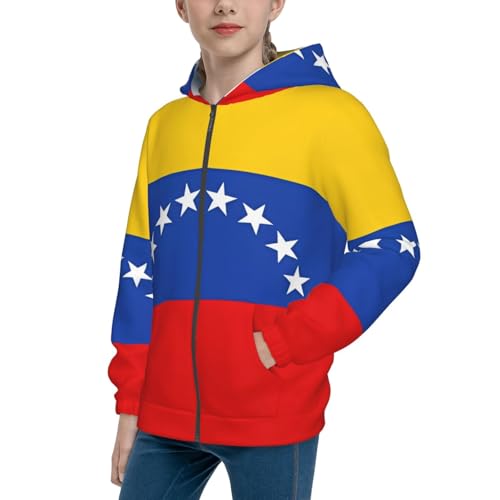 Flag of Venezuela Print Girls Athletic Zip Up Hoodies,Sweatshirts with Pockets Long Sleeve Hooded Jackets, for 7-18 Y