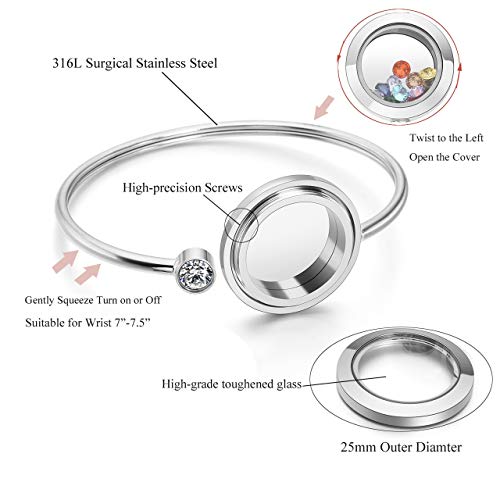 Jovivi Stainless Steel Clear Glass Memory Living Floating Charm Locket Bracelet Bangle With 12Pcs Cubic Zirconia Birthstones For Women #TOP3