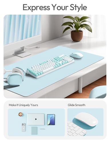 Image of YSAGi Leather Desk Protector, Office Mat, Large Mouse Mat, Non-Slip PU Leather Blotter, Laptop Pad, Waterproof Writing Pad for Office and Home (Baby Blue, 47.2 inch x 23.6 inch)