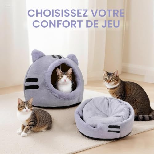 Lit pour chat domestique, forme de chat, 40 x 40 x 32 cm, grotte pour chat, gris foncé, lit pliable avec coussins lavables, tente pour chatons de petite et moyenne taille – vue 7