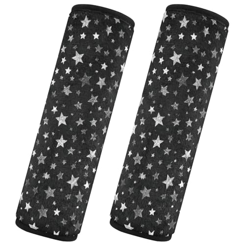 Image of 2 Pack Seatbelt Covers Seat Belt Cover Pad for Adults Boys Girls Car Seat Strap Covers Pads Cushion Universal Shoulder Strap Pad Protector for Backpack Camera Bag 6.5 Inch Sparkly Silver Stars