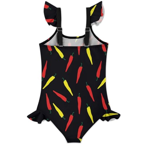 Image of Girls One Piece Swimsuit Macaroni Cheese Pasta Food Ruffles Swimwear Bathing Suits 3-12 Years