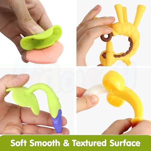 Image of Kidology Baby Teether for 3 to 12 Months | Silicone Teething Toys & Soft Chew Toy for 3 Month Old Baby | BPA-Free Giraffe & Fruit Shapes with Finger Toothbrush | Ideal Baby Gift Set Boys Girls