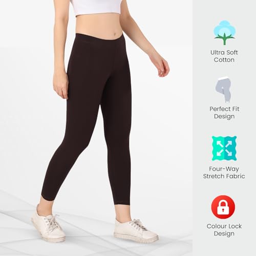 Image of TRASA Tailored Cut & Classic Fit Stretchable Cotton Fabric Mid-Rise Skinny Fit High Ankle Length /Cropped Length Leggings for Women, Available Size - M, L, XL, 2XL, 3XL, 4XL, 5XL