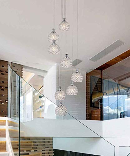 Lustre d'escalier en cristal long couleur or, suspension de prestige pour hall de villa 40x180