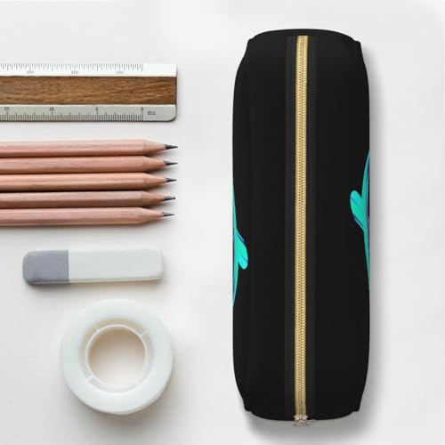 Image of Cute Initial Pencil Case for Kids Simple Leather Pencil Pouch for Boys Girls Letter Design Pencil Box Pen Bag Pencil Pouch Office Stationery Organizer, Rainbow Letter P