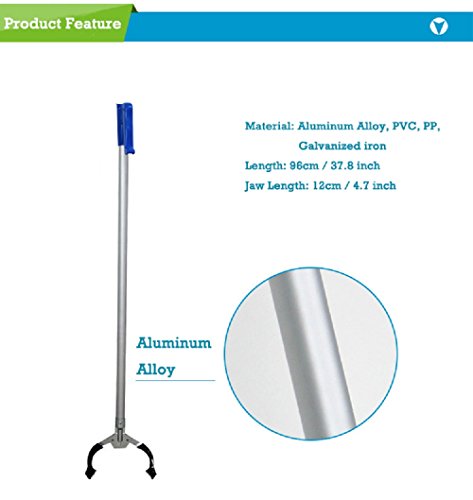 Yachee Aluminum Reacher Grabber, 37”Extra Long Handy Mobility Aid with Rotating Grip, Reaching Assist Tool for Trash Pick Up, Litter Picker, Garden Nabber, Disabled Reacher,Rubbish Tongs,Arm Extension