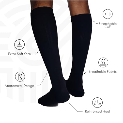 Image of KUE Knee Compression Socks for Men & Women - 18-21 mmHg Support for Pain Relief, Circulation, Blood Recovery - Sports, Running, Football, Cycling - Knee-High, Moisture-Wicking