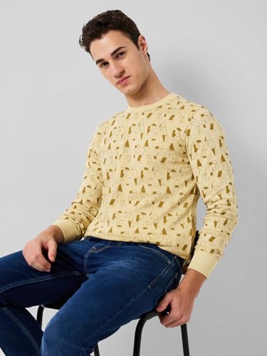 Image of Park Avenue Men Slim Fit Print Pattern Cotton Polyester Blend Full Sleeve Rib Neck Casual Sweatshirt