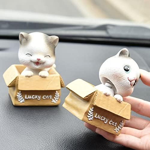AOLIAY Lucky Cat Car Dashboard Ornament Bobble Head Collection Cute Cat Doll Bobble Head Cat Nodding Doll Car Windowsill Decoration Office Desk Dashboard Interior Decoration,1 Pcs