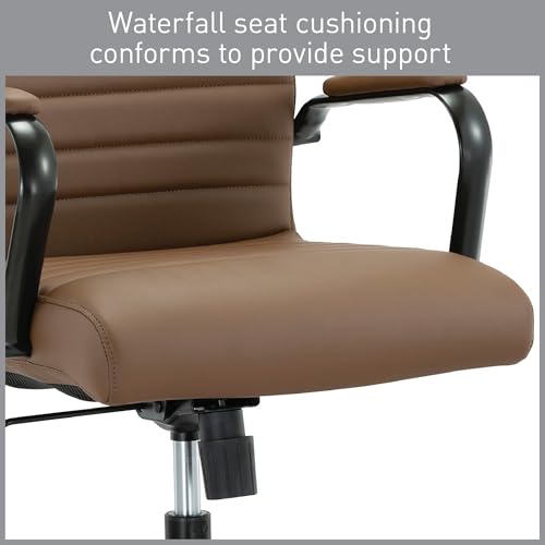 Realspace® Modern Comfort Winsley Bonded Leather Mid-Back Manager Office Chair, Brown/Black, BIFMA Compliant