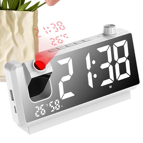 Reloj despertador con proyección LED HD, Smart Digital con proyector giratorio de 180°, decoración de escritorio para dormitorio, reloj con pantalla moderna, manta con sensor de temperatura de 180
