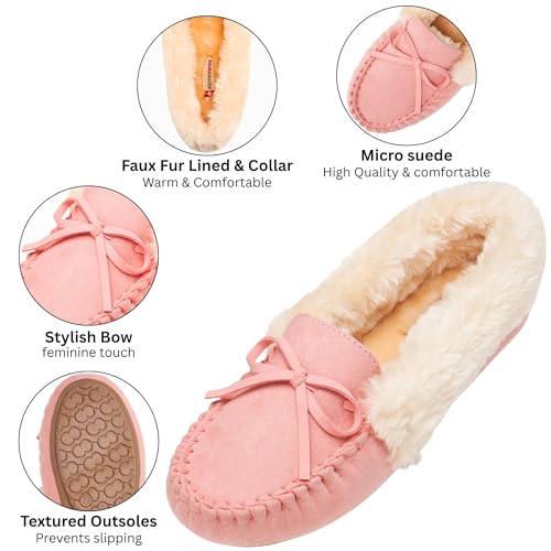 Alpine Swiss Leah Women’s Moccasin Slippers | Faux Fur Lined Slip-On House Shoes | Cozy, Stylish & Durable Indoor Comfort3
