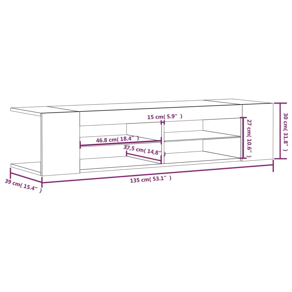 vidaXL Mueble de TV con Luces LED Gris Sonoma 135x39x30 cm