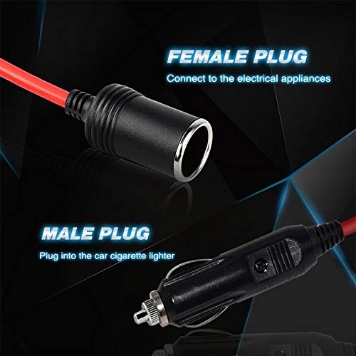 LDOPTO 12V 24V Heavy Duty 16 AWG 15A 20A Cigarette Lighter Adapter plug Power Supply dc extension cord inverter cables with 3.7 Meter 12.1 Feet Cable Wire For Car Inverter,Air Pump, Electric Cup
