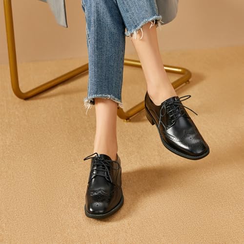 Image of BEAU TODAY Oxford Shoes for Women Leather Brogue Wingtips Dress Shoes