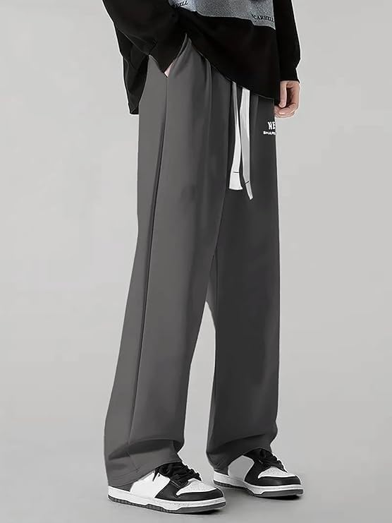 Image of Samfor Mid-Rise Stretchable Joggers in Premium Polycotton Comfort Blend for Street and Lounge Wear - Korean Style Baggy Track Pants for Men