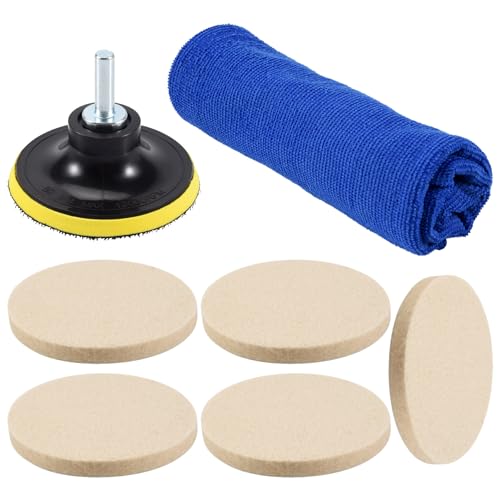 Pqahffowr 8PC 3 Pulgada 75Mm Almohadilla de Pulido de Fieltro Kit de Pulido de Vidrio de ReparacióN de ArañAzos de Parabrisas