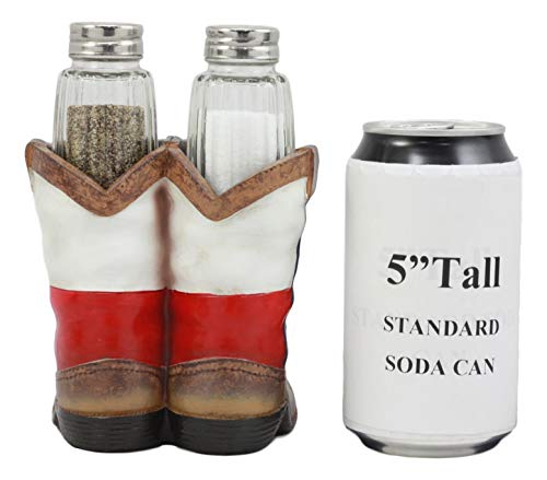Ebros Western Cowboy Or Cowgirl Texas Flag Boots Salt And Pepper Shakers Set With Decorative Resin Display Holder Figurine And Glass Shakers Kitchen Two Step Spice Decor #TOP3