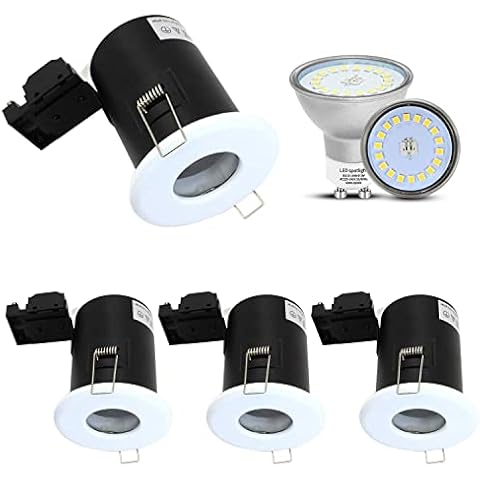 Wondlumi White Fire Rated Downlights, IP65 Spotlights Recessed Ceiling Lights for Bathroom, with 5w GU10 LED Bulbs Cool White, Pack of 4 Cover