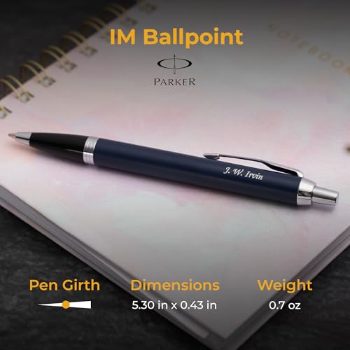 Image of Parker IM Engraved Ballpoint Pen, Matte Blue with Chrome Trim, Blue Ink, Personalized Gift for Graduation, Career Advancement, Birthdays, New Job, Parker Gift Box Included