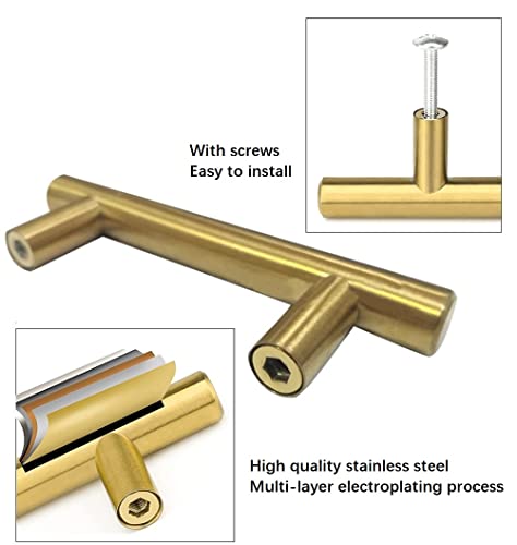 SYDARSYN 6 Pack Kitchen Cupboard Handles 50mm - Stainless Steel Cabinet Handles Gold Drawer Knobs Furniture Door T Bar Pull Handles - Image 3