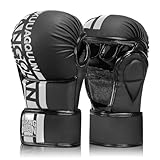 KUANG QUAN MMA Gloves Open Palm Sparring & Grappling Mitts,Martial Arts for Men & Women,Combat Sports,MMA, Boxing, Muay Thai, Kickboxing (Black-White, Medium)