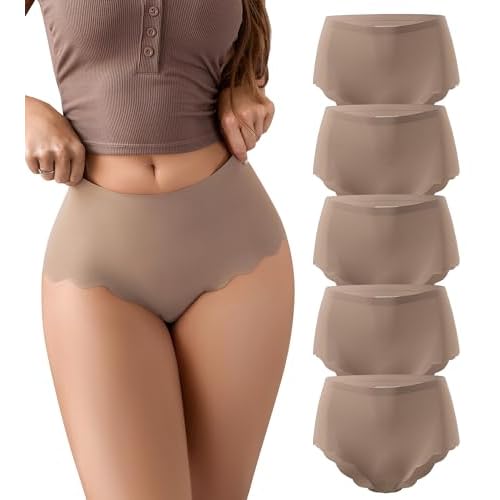 SHARICCA Seamless High Waisted Underwear for Women Cheeky Underwear Wave Edge No Show Bikini Panties Ribbed Panties Pack X-Small 5p - All Black