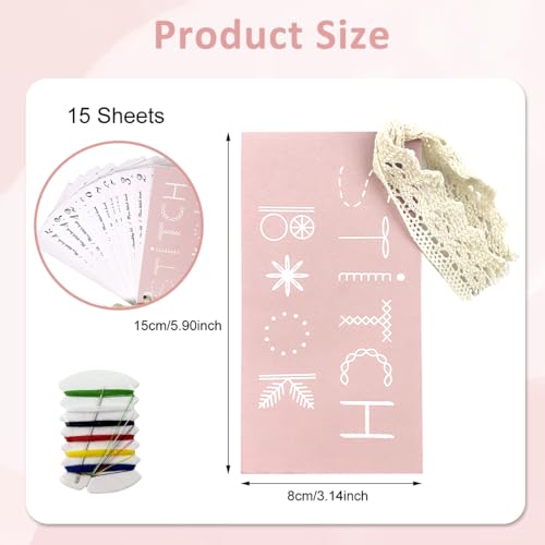 Image of PATPAT Embroidery Stitch Guide Brochure with Needle & Threads Beginners Stitch Skill Guide Book DIY Creative Sewing Practice Cards Set,Portable Mini Sewing Book Craft Kit for Embroidery and