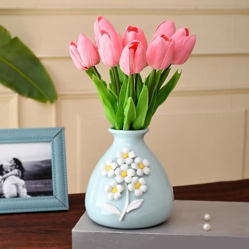 Image of Amazon Basics Modern Ceramic Vase | for Home Decor (Sky Blue)