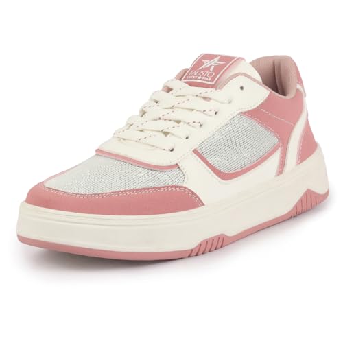 Image of FAUSTO Women Colorblocked Low Top Casual Shoes | Shimmery Lace-up Party Sneakers | Memory Cushioned Insole