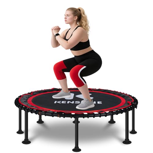 K KENSONE 48 Foldable Rebounder Trampoline for Adults with Bungee 550 LBS Quiet Indoor Mini Trampoline for Adults Fitness Gym Workout Home Exercise Red