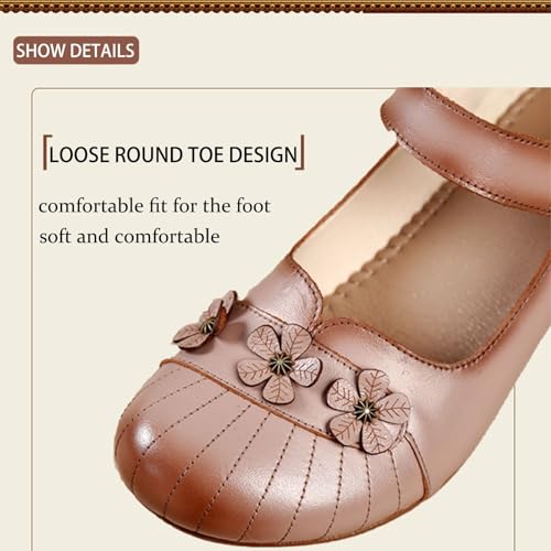 Ephirebra Women's Round Toe Mary Jane Chunky Heels Pumps Comfort Flower Hook and Loop Low Heel Dress Shoes2