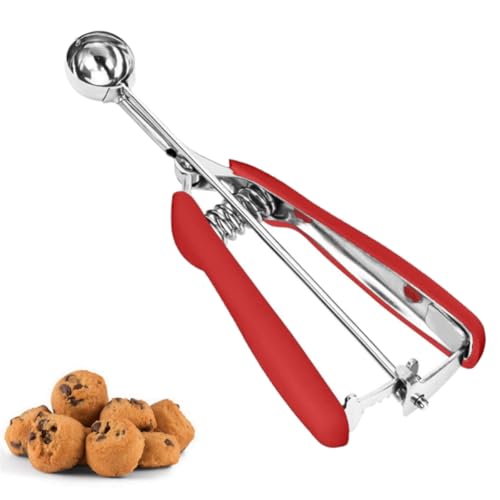 Cookie Scoop, Extra Small Cookie Scoop for Baking, 1 tsp / 5 ml Cookie Scooper, 18/8 Stainless Steel Cookie Scooper for Baking, Cookie Dough Scoop with Non-slip Grip(Red)