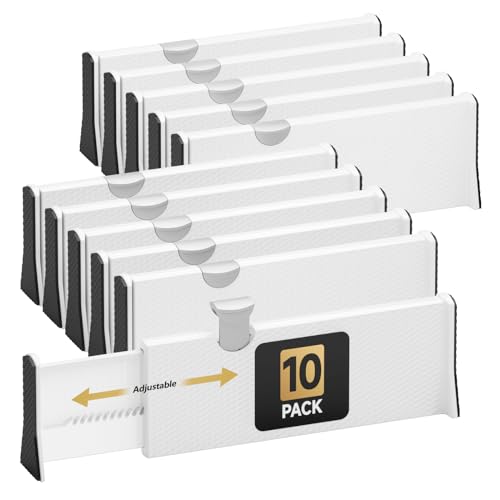 Image of NTQNOIKA Drawer Dividers Organizer 10 Pack, Adjustable Separators 4" High Expandable from 11-17" for Bedroom, Bathroom, Closet, Clothing, Office, Kitchen (White, 10 PACK)