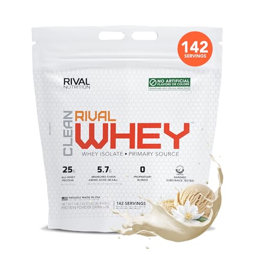 RIVAL NUTRITION Clean Rival Whey True Vanilla Protein Powder I Whey Isolate Primary Source I 10.02 Lb, 142 Servings I No Artificial Flavors or Colors I 25g Protein Per Scoop | Muscle Recovery