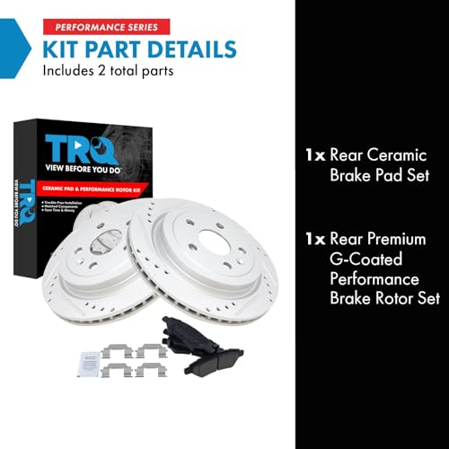 Image of TRQ Performance Rear Brake Pad and Rotor Set Ceramic Coated Drilled Slotted