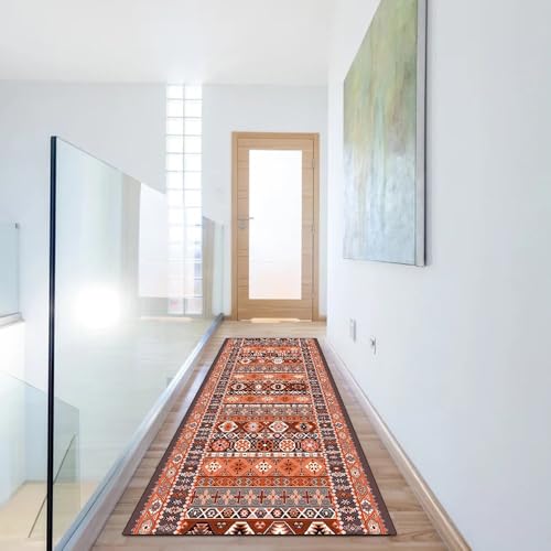 Tapis de couloir antidérapant et lavable grand format style bohème