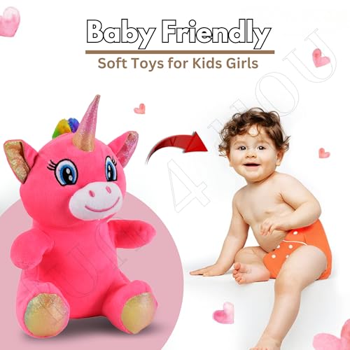 Image of Fun4you Unicorn Plush Toy - Pink Stuffed Unicorn for Kids, Soft & Adorable Unicorn Toy, for Girls, Baby Toys, and Playtime Fun (Pink, 25 cm)