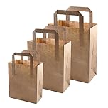 Venuscello® 50 x Flat Handle Brown Paper Carrier Bag 25cm x 30cm x 14cm Kraft Recyclable Strong Eco-Friendly Sustainable For Cafe Bakery Market Supplies Retail Groceries Shopping Takeaway Catering