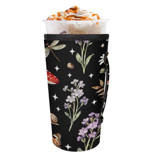 Mushroom Iced Coffee Cup Sleeve, 30-32 OZ Iced Coffee Sleeve with Handle