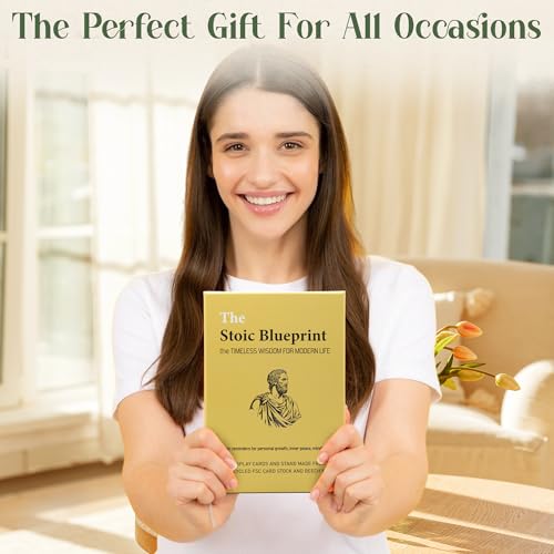 Image of The Stoic Blueprint - 54 Daily Stoic Motivational Cards with Display Stand and Journal Prompts - Personal Growth & Mindfulness Gift for Men and Women - Inspirational Quotes for Desk, Office, or Home Decor