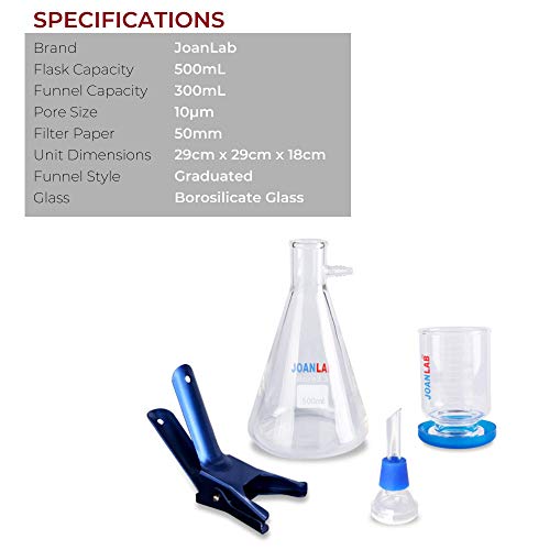 Image of Fristaden Lab Vacuum Filtration Distillation Apparatus | 500 mL | Includes 500 mL filtering flask and 300 mL graduated funnel. Backed by 1 year warranty.