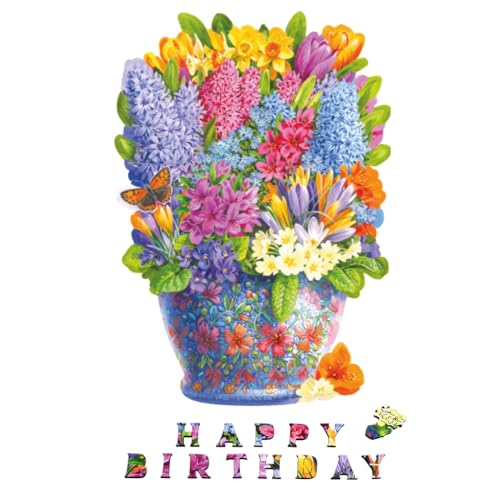 Wentworth Happy Birthday Bouquet Wooden Puzzle - 250 Pieces Adult Jigsaw Puzzle Themed Irregular Pieces - Sustainably Sourced Wood and British Made