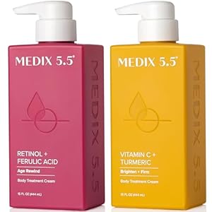 Medix 5.5 Retinol Body Cream + Vitamin C Lotion Anti Aging Moisturizer Skin Care Set To Targets Wrinkles, Sagging / Crepey Skin, Brightens & Hydrates Dry Skin, Bundle