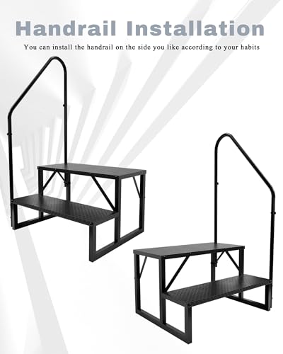 Image of 2 Step RV Steps with 2 Handrails, Outdoor RV Stairs with Anti-Slip Pedals